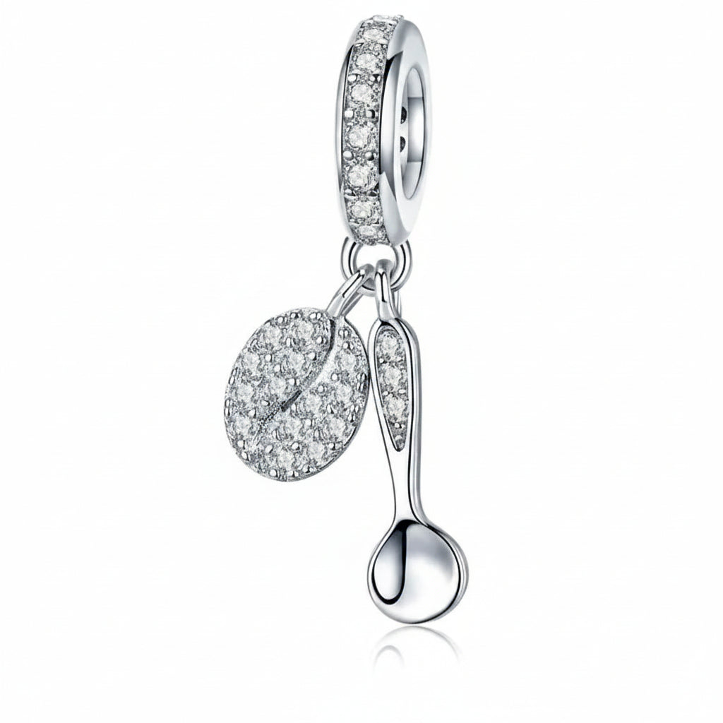 925 Sterling Silver Coffee Bean Dangle Charm, fits Pandora bracelet