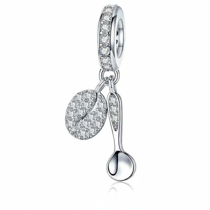 925 Sterling Silver Coffee Bean Dangle Charm, fits Pandora bracelet