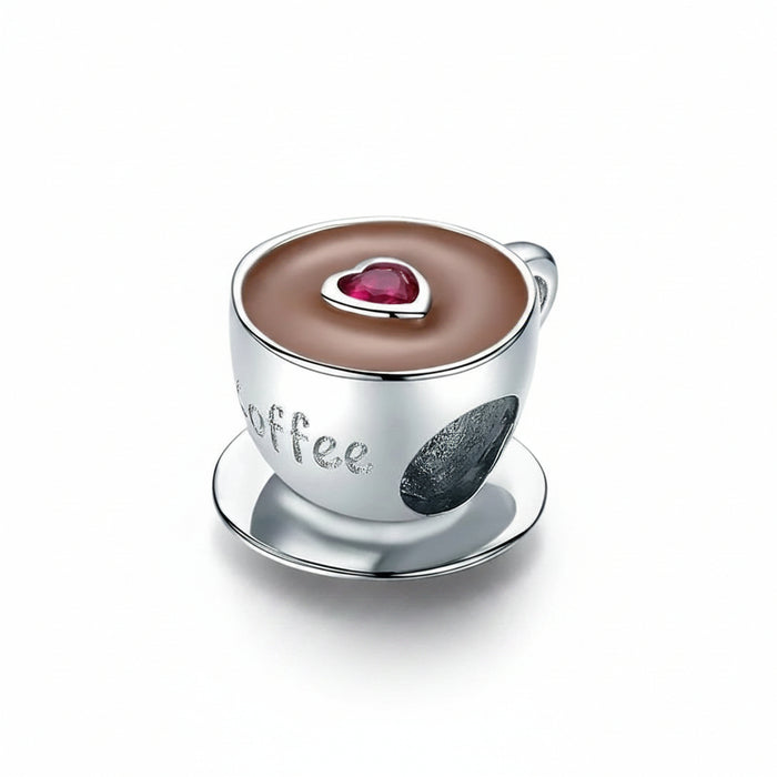 925 Sterling Silver Coffee Cup Charm Bead with enamel detail, fits Pandora bracelet