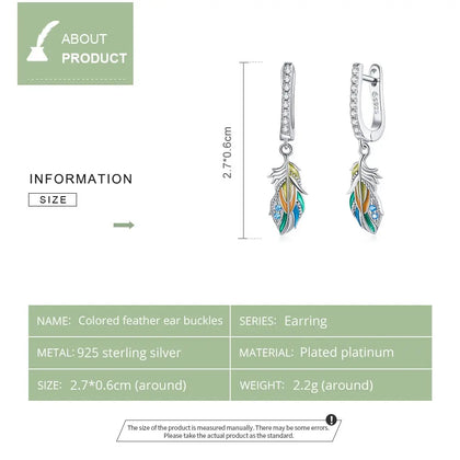 Platinum-plated sterling silver feather drop earrings