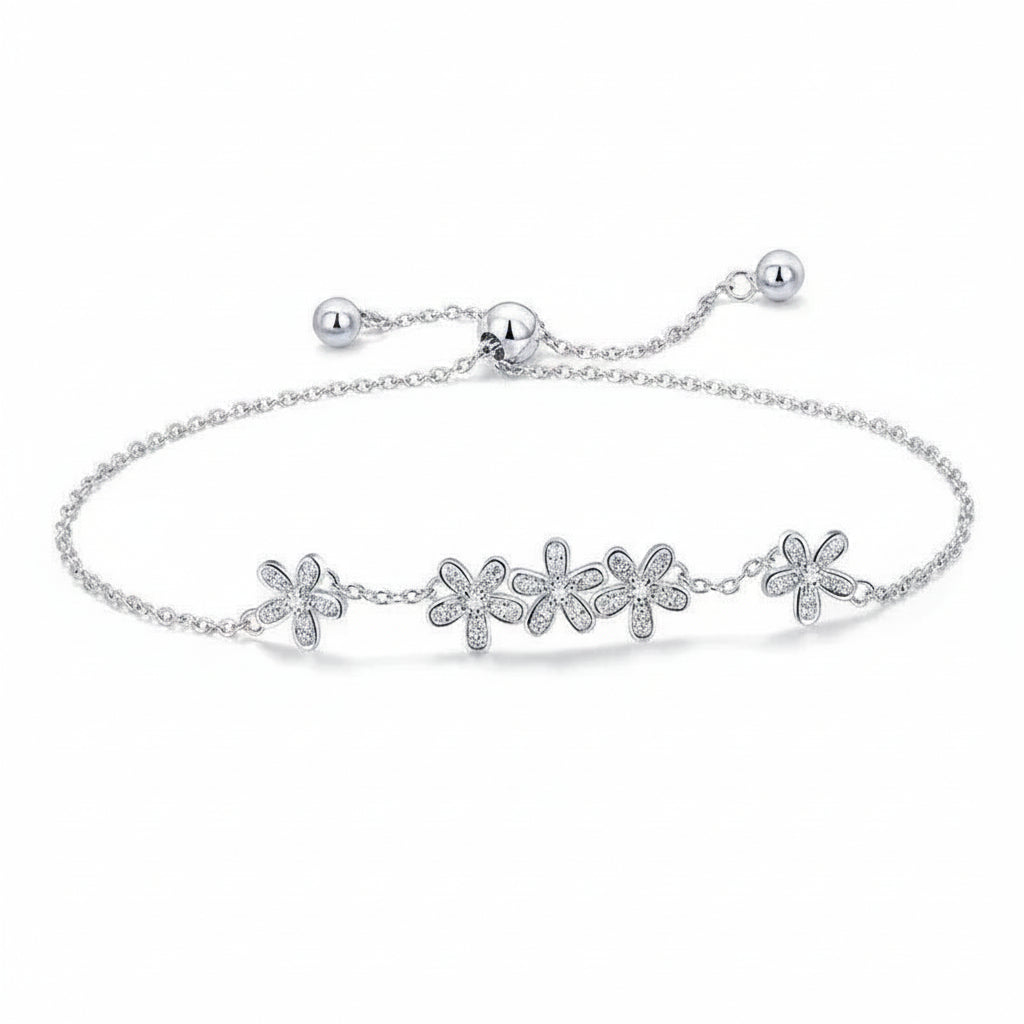 Daisy flower bracelet in 14K gold vermeil on sterling silver with cubic zirconia