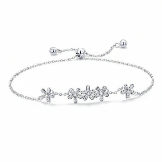 Daisy flower bracelet in 14K gold vermeil on sterling silver with cubic zirconia