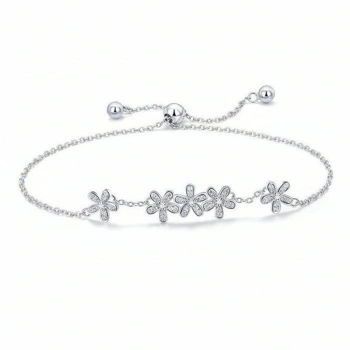 Daisy flower bracelet in 14K gold vermeil on sterling silver with cubic zirconia