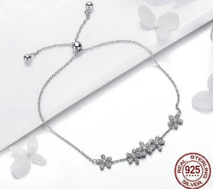 925 Sterling Silver Daisy Flower Bracelet – Elegant Floral CZ Jewelry for Women 