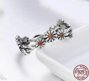 Daisy Flower Sterling Silver Ring | 925 Silver Jewelry | Floral Statement Ring 