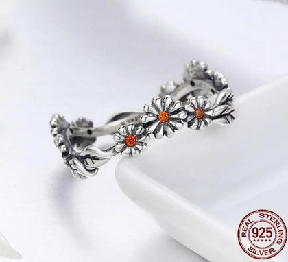 Daisy Flower Sterling Silver Ring | 925 Silver Jewelry | Floral Statement Ring 