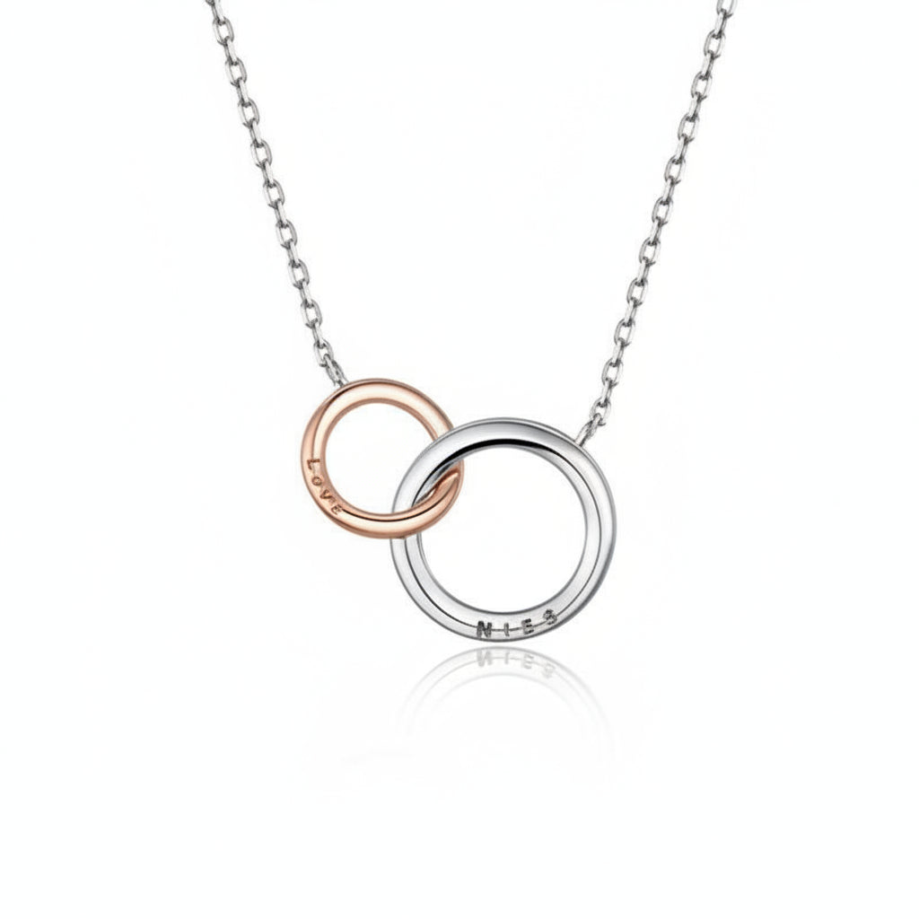 Double circle necklace in 925 sterling silver