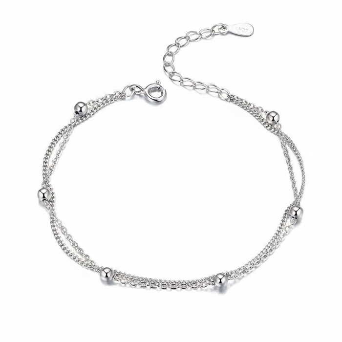 Double-layer beaded chain bracelet in 925 silver with 14K gold-plated finish
