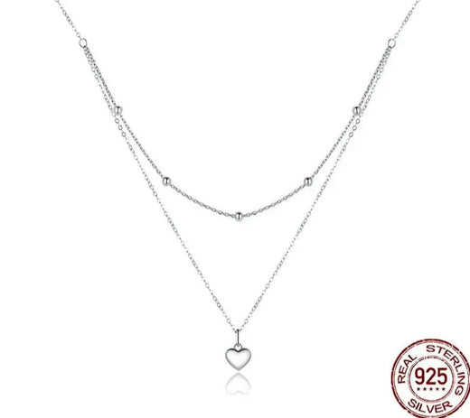 Double-layer heart necklace in 925 sterling silver
