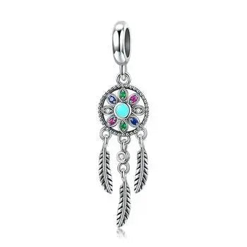 925 Sterling Silver Dream Catcher Charm with feather design, fits Pandora bracelet