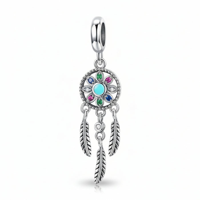 925 Sterling Silver Dream Catcher Charm with feather design, fits Pandora bracelet