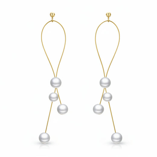 Gold-tone triple simulated pearl drop earrings on a 925 sterling silver base