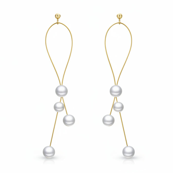 Gold-tone triple simulated pearl drop earrings on a 925 sterling silver base