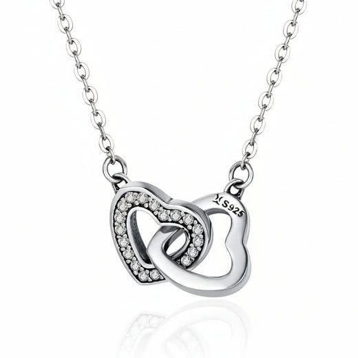 Interlocking hearts CZ necklace in 925 sterling silver