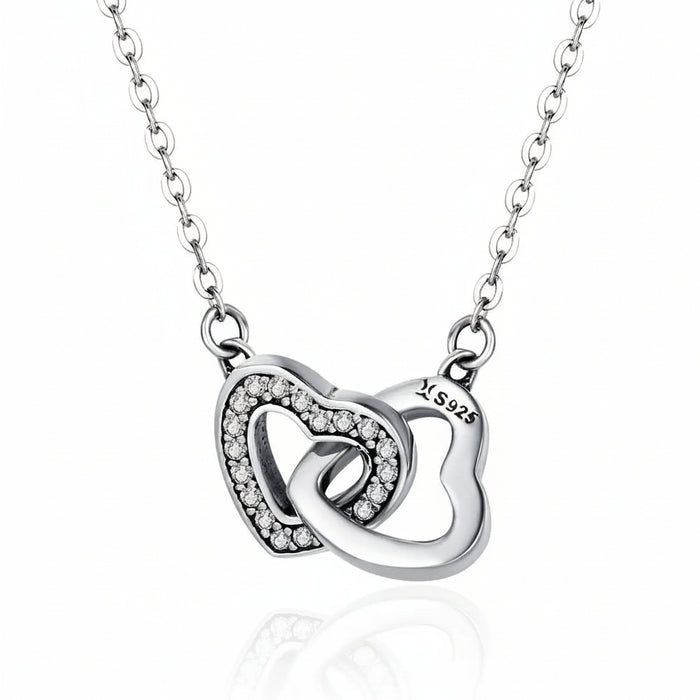 Interlocking hearts CZ necklace in 925 sterling silver