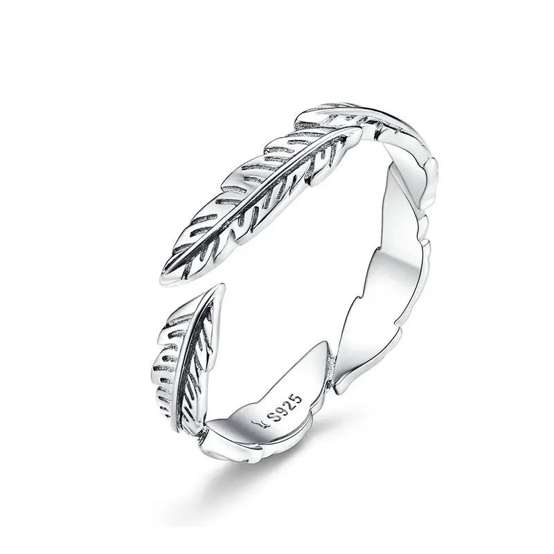 Vintage Sterling Silver Feather Wings Ring – Adjustable Celestial-Inspired Jewelry for Women 
