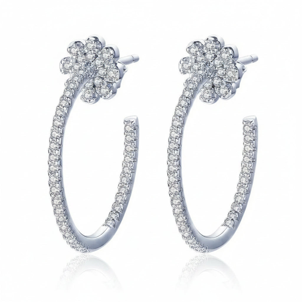 Floral CZ hoop earrings in 925 sterling silver