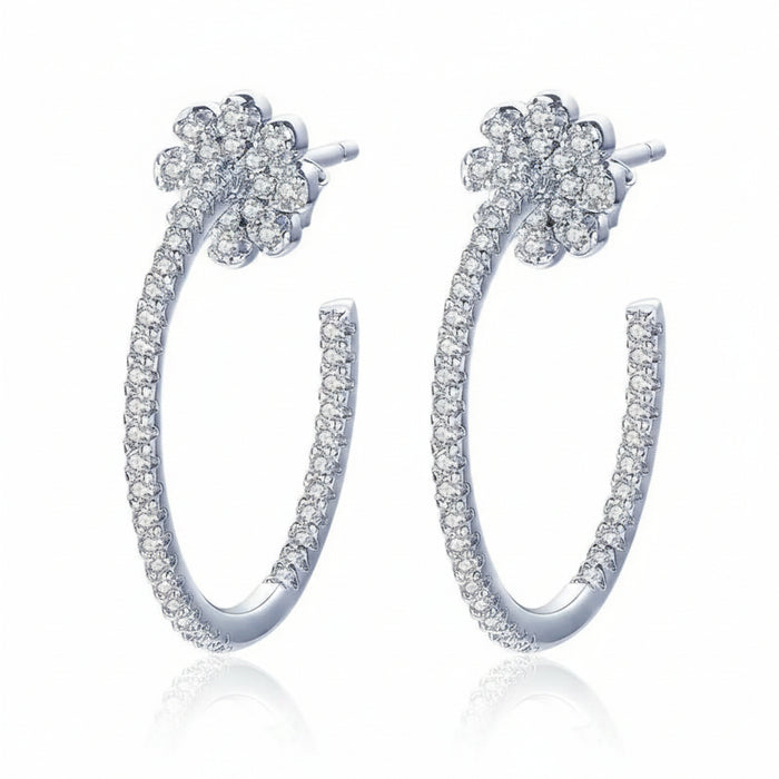 Floral CZ hoop earrings in 925 sterling silver