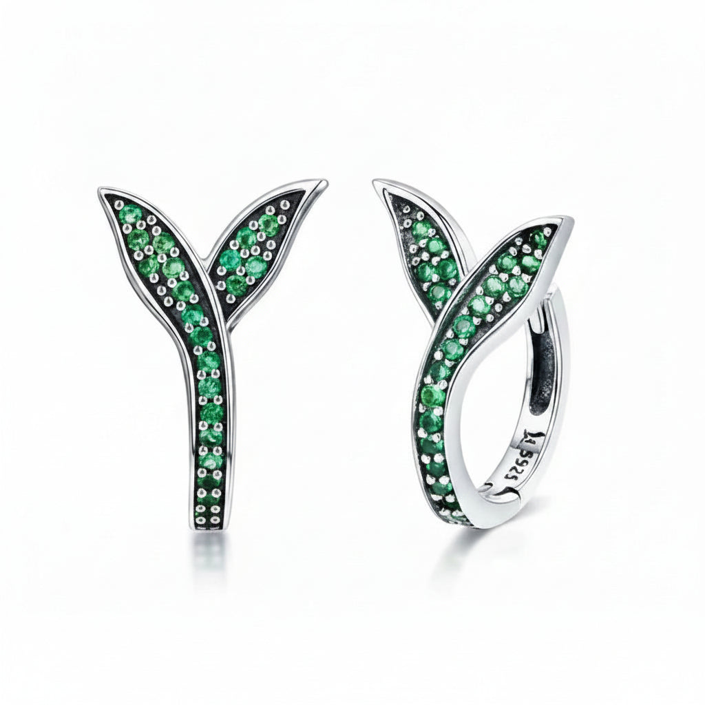 Flower Buds green CZ hoop earrings in 925 sterling silver