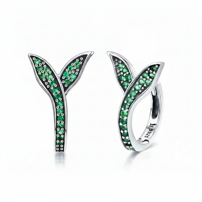 Flower Buds green CZ hoop earrings in 925 sterling silver