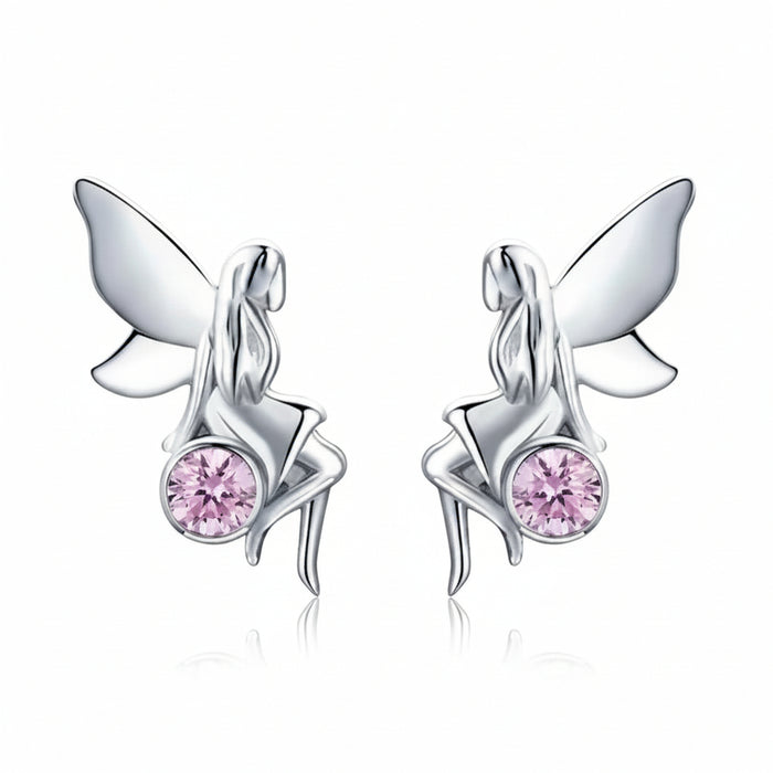 Flower Fairy pink stud earrings in 925 sterling silver