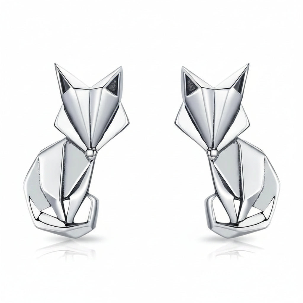 Folding fox stud earrings in 925 sterling silver with zircon