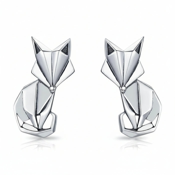 Folding fox stud earrings in 925 sterling silver with zircon