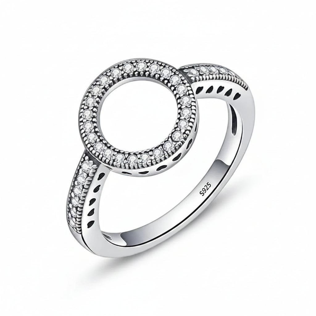Forever Circle Ring – Genuine 925 Sterling Silver Clear CZ Round Ring for Women 