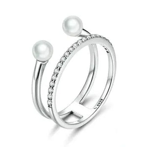 Geometric Shell Beads CZ Rings – Dainty Adjustable Stackable Jewelry for Women 
