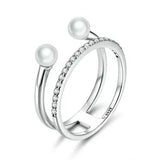 Geometric Shell Beads CZ Rings – Dainty Adjustable Stackable Jewelry for Women 