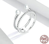 Geometric Shell Beads CZ Rings – Dainty Adjustable Stackable Jewelry for Women 