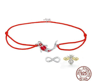 925 Sterling Silver Guardian Lucky Fish Bracelet – Adjustable Enamel Rope Chain Jewelry for Couples & Friends 