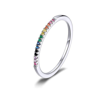 Rainbow Zircon Sterling Silver Ring | 925 Silver Colorful Mood Ring | 