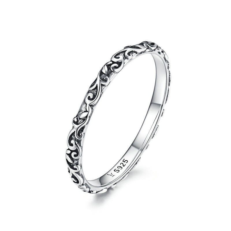 Vintage Engraved Sterling Silver Band Ring | 925 Silver Stackable Ring |