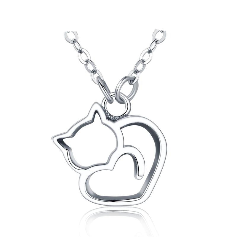 Sterling Silver Cat Necklace | Dainty Necklace | Heart Necklace | Necklace for Women | Lovely Cat Necklace|