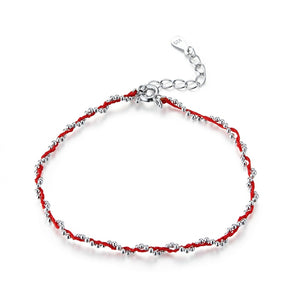 Black and Red Rope Bracelet | Silver Chain Bracelet