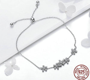 925 Sterling Silver Daisy Flower Bracelet – Elegant Floral CZ Jewelry for Women 