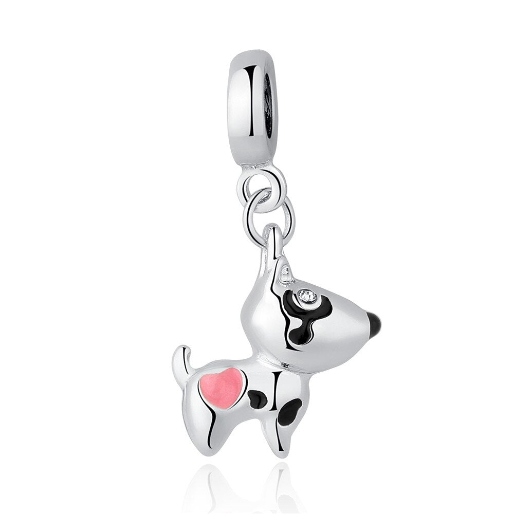 Pink Heart Dog Charms  | 925 Sterling Silver Bead