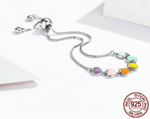 925 Sterling Silver Rainbow Heart Bracelet – Enamel Chain Bracelet for Women 
