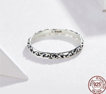 Vintage Engraved Sterling Silver Band Ring | 925 Silver Stackable Ring | 