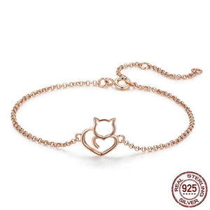 Silver Heart Cat Bracelets | Heart Bracelets | Chain Bracelets | Bracelets