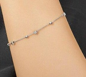 Heart and Star Beads Chain Bracelet | Silver Beads Ladies Bracelet