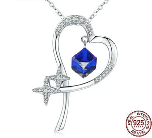 Heart & Star Shape Necklaces Blue Zircon 