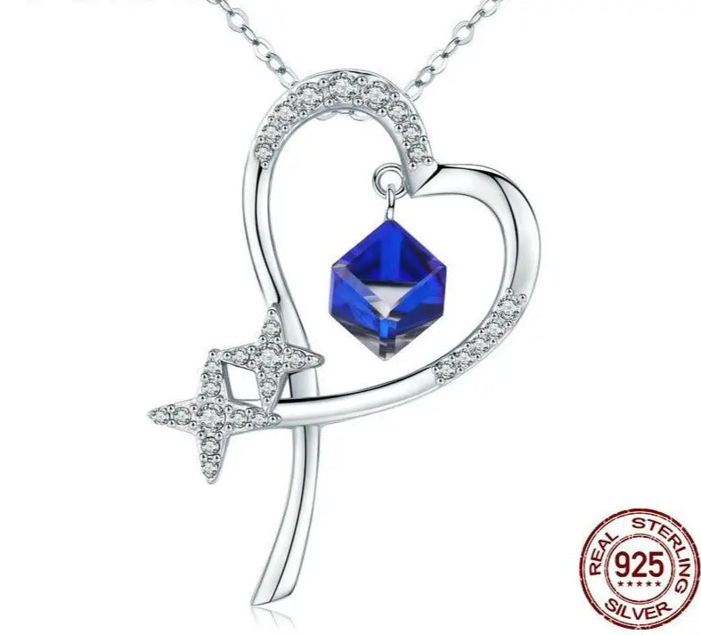Heart & Star Shape Necklaces Blue Zircon 