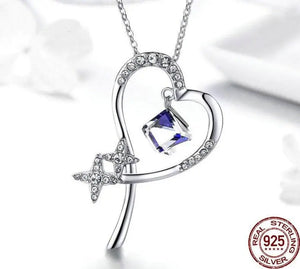 Heart & Star Shape Necklaces Blue Zircon 