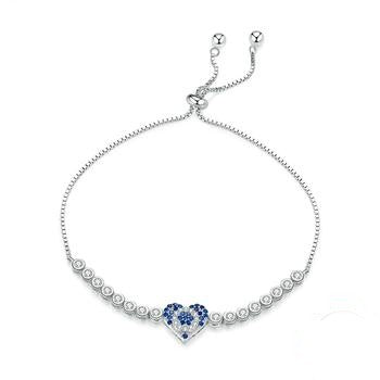 Blue Lucky Heart Bracelet – 925 Sterling Silver Platinum-Plated Charm Jewelry for Women