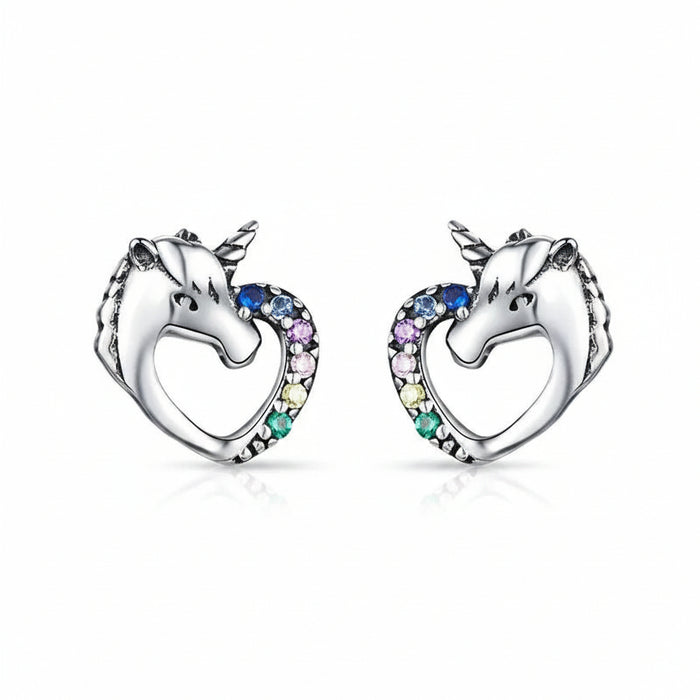 Unicorn heart stud earrings in 925 sterling silver