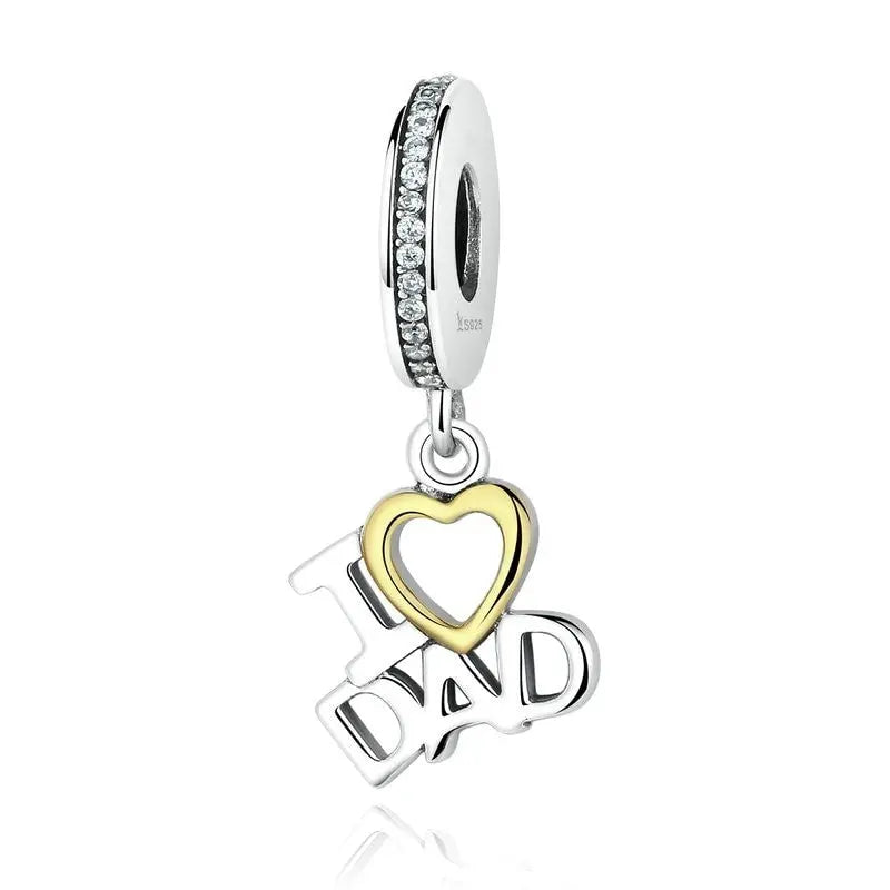 925 Sterling Silver I Love Dad Heart Charm, fits Pandora bracelet