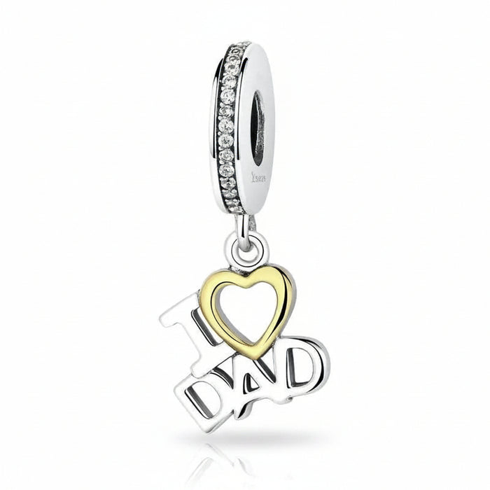 925 Sterling Silver I Love Dad Heart Charm, fits Pandora bracelet