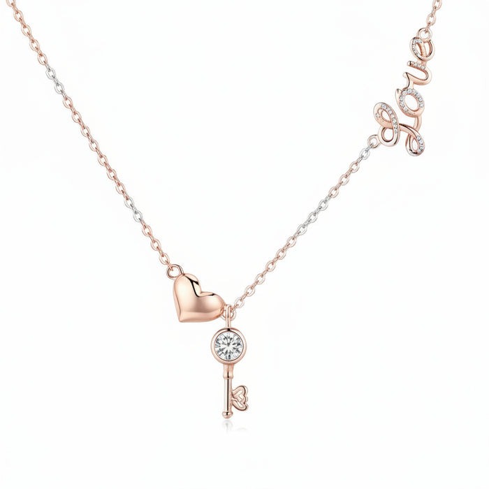Key and heart zircon necklace in 925 sterling silver